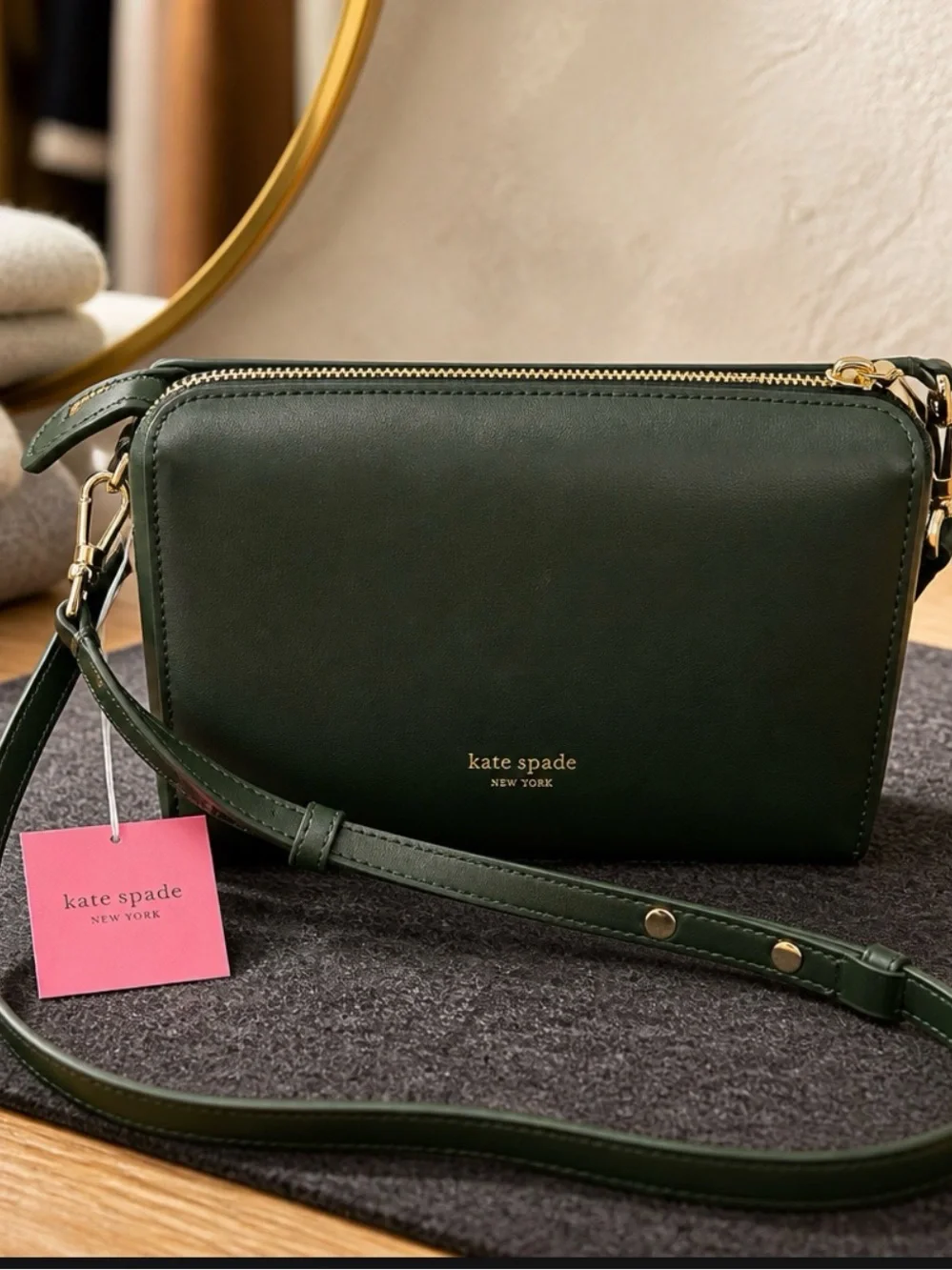 kate spade Forest Green Leather Crossbody Bag with Gold Hardware NWT